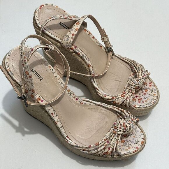 Schutz Womens 7.5B Gianna Floral Espadrille Platform Wedge Heels Ankle Strap - Picture 1 of 15